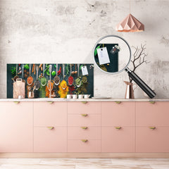 Glass splashback with metal backing - Kitchen glass panel:  Colorful herbs