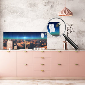 Stunning glass wall art - Wide format  backsplash with magnetic properties: fly in above clouds