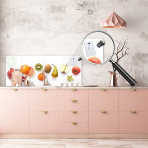 Stunning glass wall art - Wide format  backsplash with magnetic properties:   Fruits  flat lay