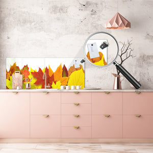 Stunning glass wall art - Wide format  backsplash with magnetic properties:   Autumn tree leaf