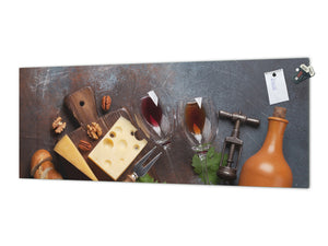 Stunning glass wall art - Wide format  backsplash with magnetic properties:  Wine, nuts and cheese