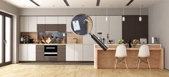 Stunning glass wall art - Wide format  backsplash with magnetic properties:  Wine, nuts and cheese