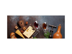 Stunning glass wall art - Wide format  backsplash with magnetic properties:  Wine, nuts and cheese