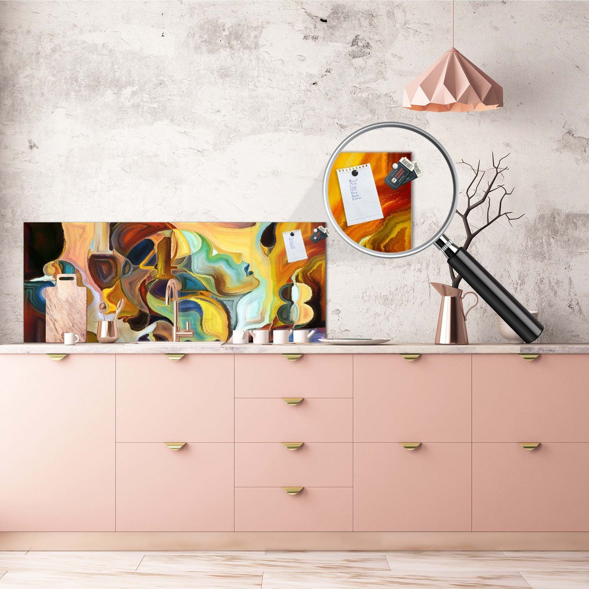 Stunning glass wall art - Wide format  backsplash with magnetic properties:  Human profiles