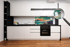 Stunning glass wall art - Wide format  backsplash with magnetic properties:  Sunset never happened