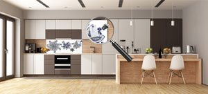Wide-format tempered glass kitchen wall panel with metal backing - and without: Paisley set