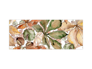 Wide-format tempered glass kitchen wall panel with metal backing - and without: Autumn chestnut leaves