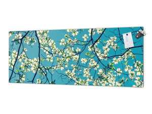 Wide-format tempered glass kitchen wall panel with metal backing - and without: Dogwood tree blossom
