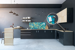 Wide-format tempered glass kitchen wall panel with metal backing - and without: Dogwood tree blossom