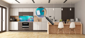 Wide-format tempered glass kitchen wall panel with metal backing - and without:  Butterfly in the moon