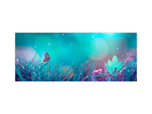 Wide-format tempered glass kitchen wall panel with metal backing - and without:  Butterfly in the moon