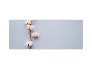 Wide-format tempered glass kitchen wall panel with metal backing - and without:  Cotton flower