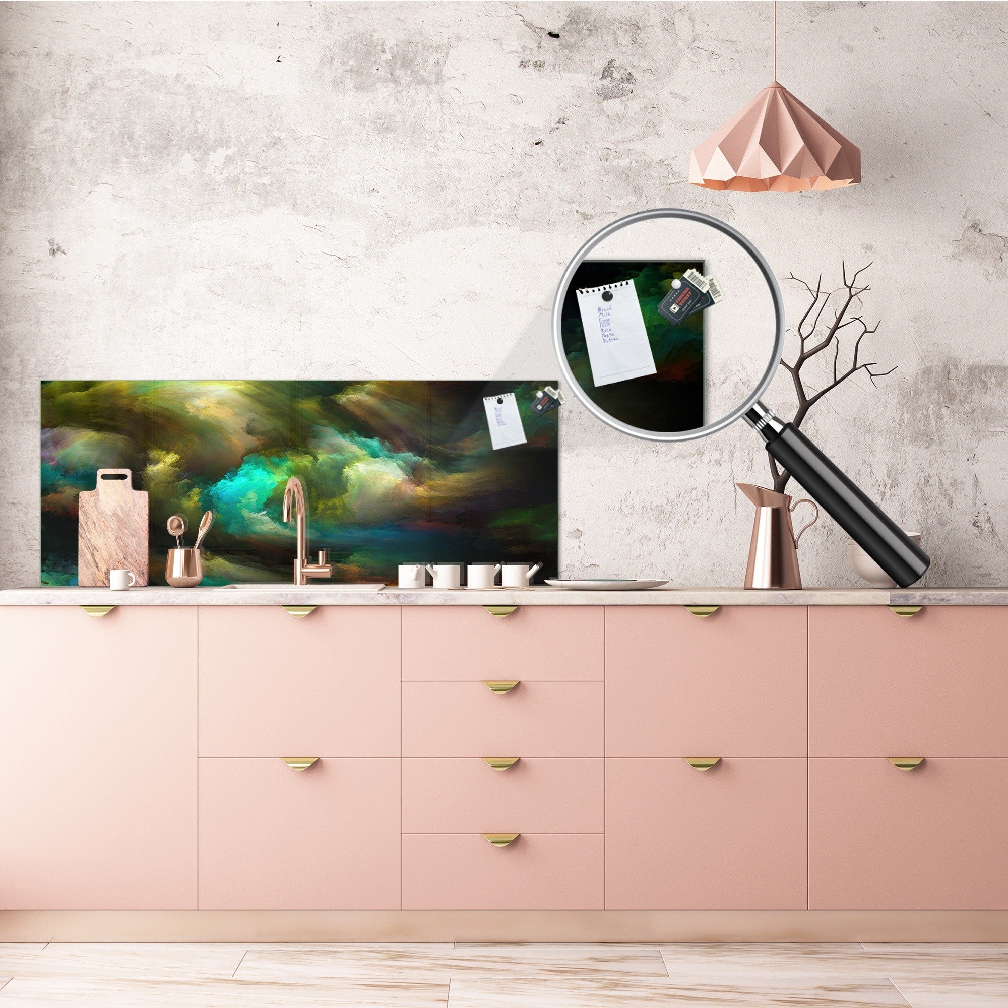 Toughened printed glass backsplash - Wideformat steel coated wall glass splashback: Abstract motion on canvas