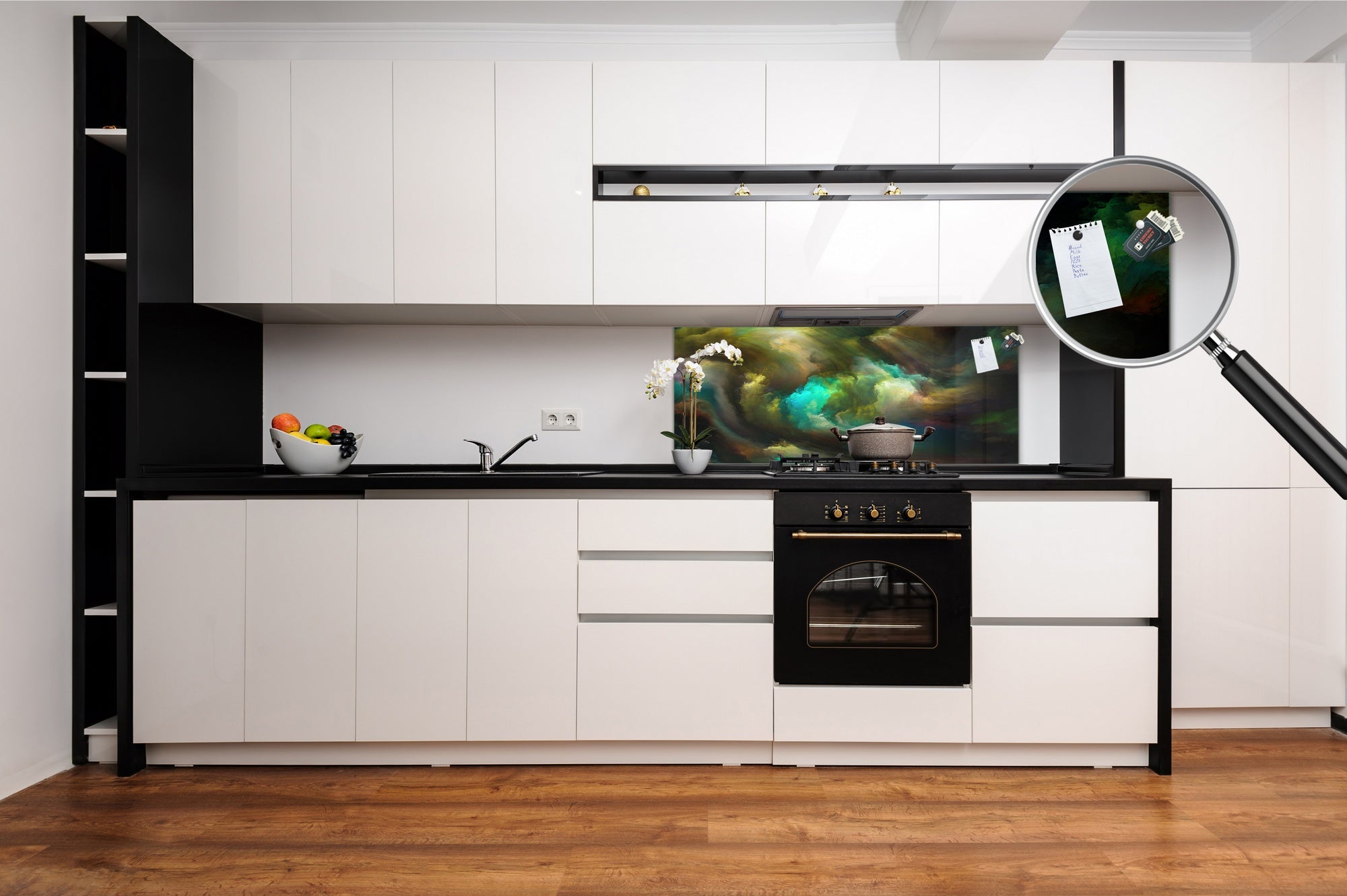 Toughened printed glass backsplash - Wideformat steel coated wall glass splashback: Abstract motion on canvas