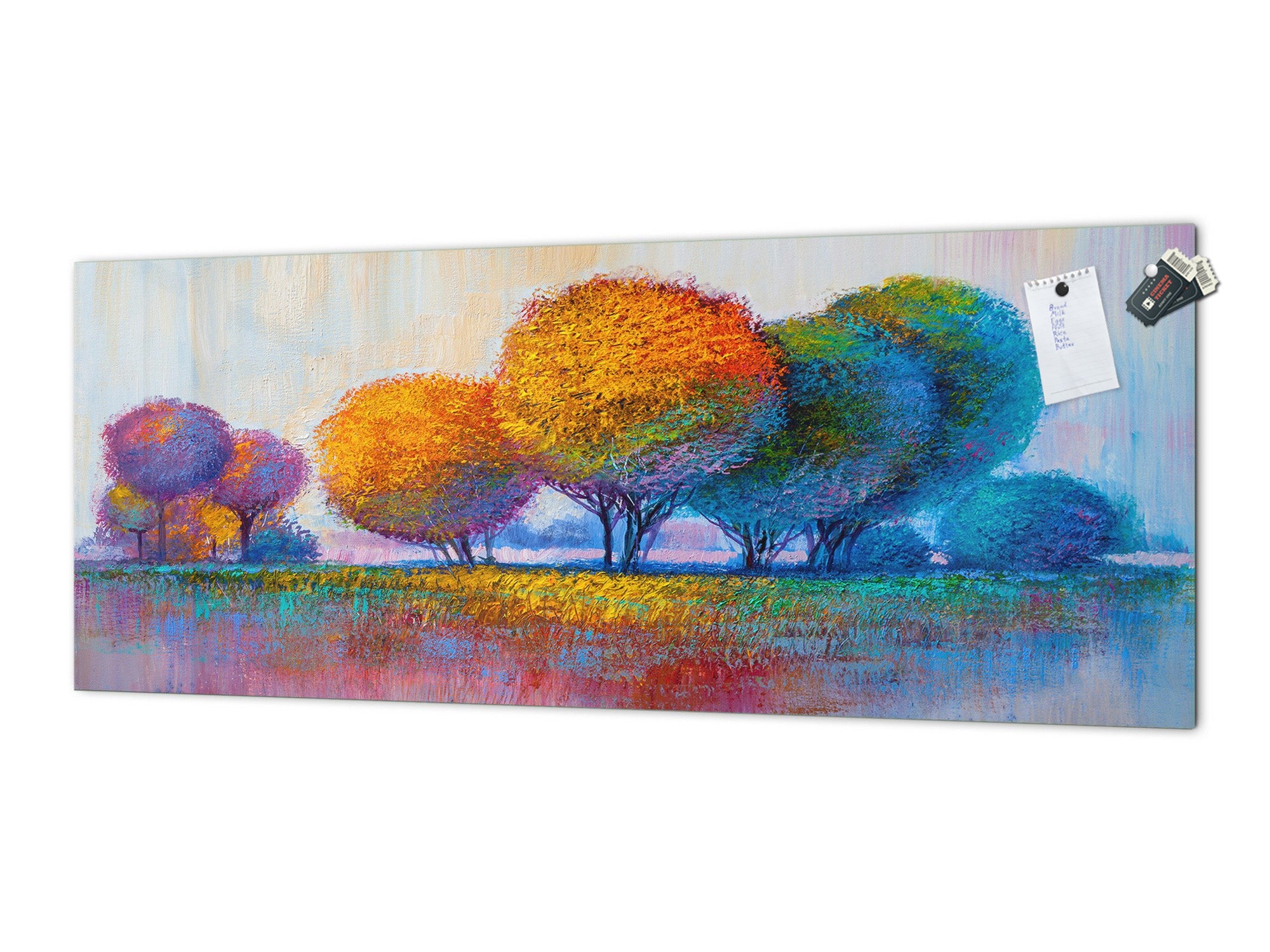 Toughened printed glass backsplash - Wideformat steel coated wall glass splashback: Handpained forrest