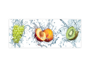 Toughened printed glass backsplash - Wideformat steel coated wall glass splashback: 3D  Water splash Fruits