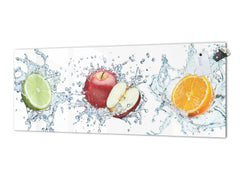 Toughened printed glass backsplash - Wideformat steel coated wall glass splashback:  3D  Water splash Fruits 2