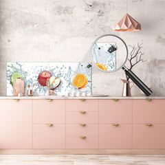 Toughened printed glass backsplash - Wideformat steel coated wall glass splashback:  3D  Water splash Fruits 2