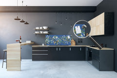 Impresionante arte de pared de vidrio: protector contra salpicaduras de gran formato con propiedades magnéticas: flores étnicas japonesas 