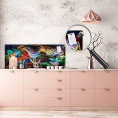 Stunning glass wall art - Wide format  backsplash with magnetic properties:  Organic flames