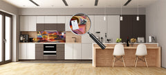 Stunning glass wall art - Wide format  backsplash with magnetic properties:  Colorful abstract art
