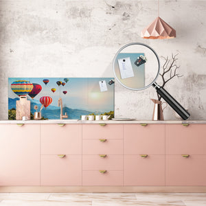 Stunning glass wall art - Wide format  backsplash with magnetic properties:  Baloons in Thailand