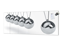 Stunning glass wall art - Wide format  backsplash with magnetic properties:  Metal Newton's cradle