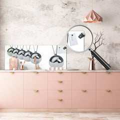 Stunning glass wall art - Wide format  backsplash with magnetic properties:  Metal Newton's cradle