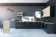 Stunning glass wall art - Wide format  backsplash with magnetic properties:  Metal Newton's cradle