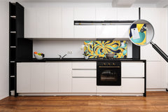 Stunning glass wall art - Wide format  backsplash with magnetic properties:  Silk flower print