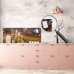 Stunning glass wall art - Wide format  backsplash with magnetic properties:  Sunny Landscape Of Trees