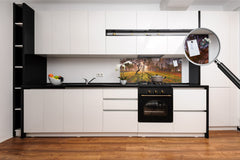 Stunning glass wall art - Wide format  backsplash with magnetic properties:  Sunny Landscape Of Trees