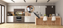 Stunning glass wall art - Wide format  backsplash with magnetic properties:  Mountain Misty Valley