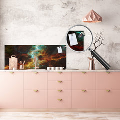 Stunning glass wall art - Wide format  backsplash with magnetic properties:   Fractal  universe