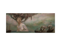 Stunning glass wall art - Wide format  backsplash with magnetic properties:   Water goddess