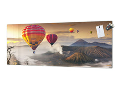 Impresionante arte de pared de vidrio - Salpicadero de gran formato con propiedades magnéticas: Globos aerostáticos Monte Bromo 