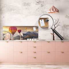 Impresionante arte de pared de vidrio - Salpicadero de gran formato con propiedades magnéticas: Globos aerostáticos Monte Bromo 