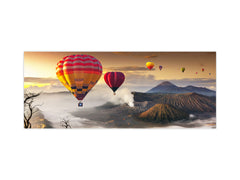 Impresionante arte de pared de vidrio - Salpicadero de gran formato con propiedades magnéticas: Globos aerostáticos Monte Bromo 