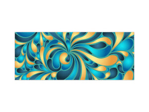 Wide format Wall panel with magnetic and non-magnetic metal sheet backing: Gold blue silk  fluid