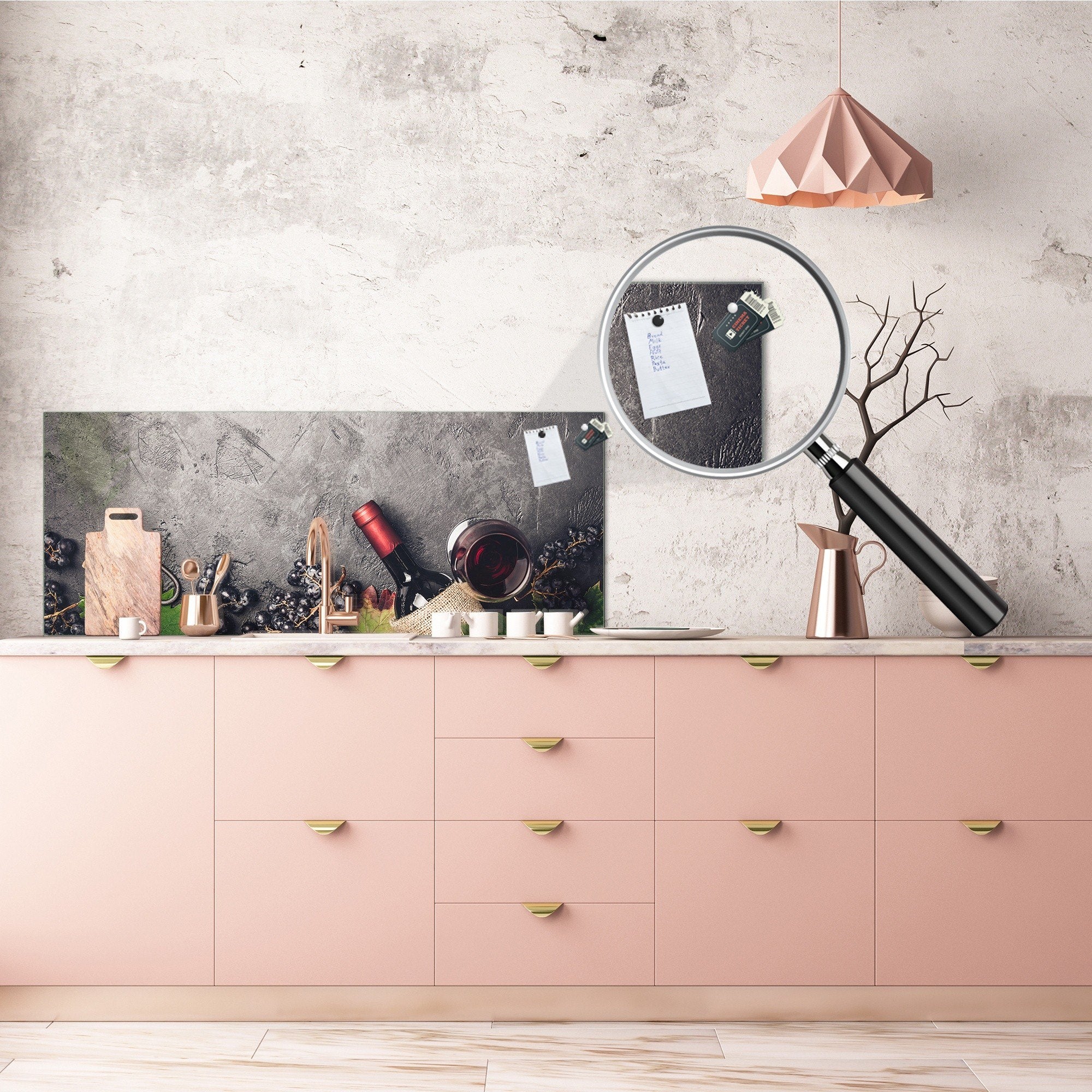 Wide format Wall panel with magnetic and non-magnetic metal sheet backing: Wine on  rustic frame