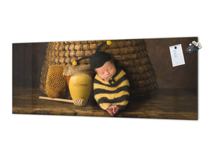 Wide format Wall panel with magnetic and non-magnetic metal sheet backing: Cute baby in bee outfit