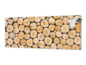 Tempered Glass magnetic and non magnetic splashback in wide-format: Wood log pile