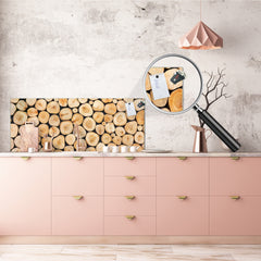 Tempered Glass magnetic and non magnetic splashback in wide-format: Wood log pile