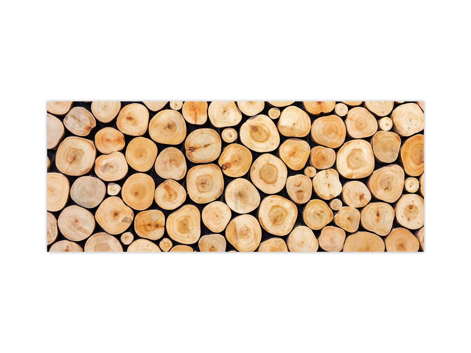 Tempered Glass magnetic and non magnetic splashback in wide-format: Wood log pile