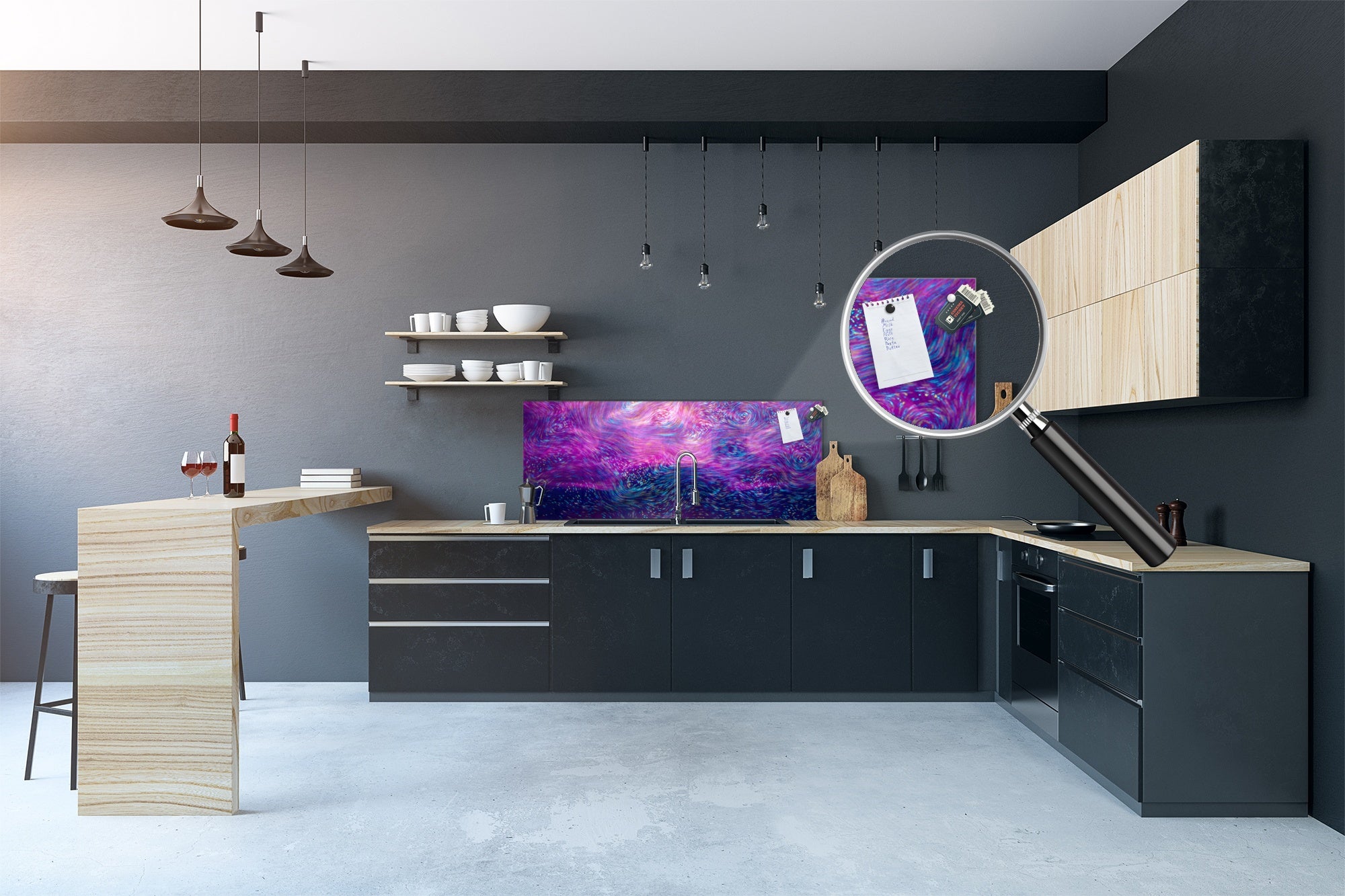 Tempered Glass magnetic and non magnetic splashback in wide-format: Digital painting in Vincent Van Gogh style