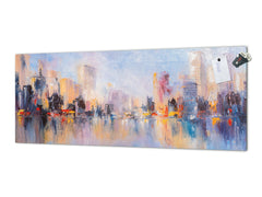 Tempered Glass magnetic and non magnetic splashback in wide-format: City landscape in water