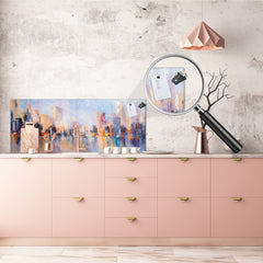 Tempered Glass magnetic and non magnetic splashback in wide-format: City landscape in water