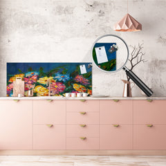 Glass kitchen panel with and w/o stainless steel back-coating: Flowers paintings monet