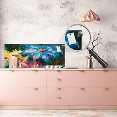 Glass kitchen panel with and w/o stainless steel back-coating: Flowers paintings monet 2