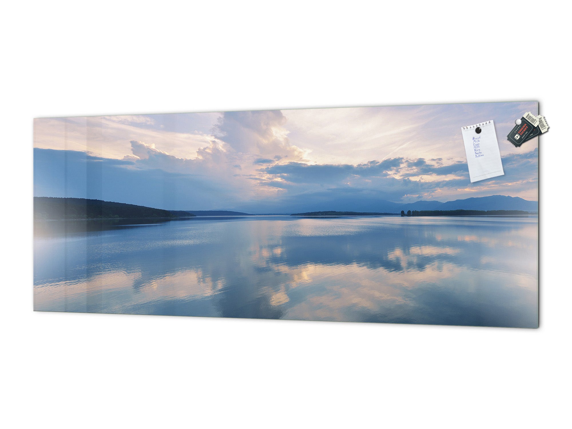 Glass backsplash w/ and w/o metal sheet backing with magnetic properties: Beautiful sunset